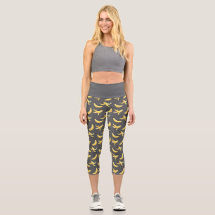 Lustiges Retro-gelbes Bananenmuster Party Editierb Capri Leggings