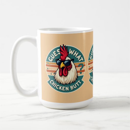 Lustiges Retro-Hühnerhintern-Witz-Design Kaffeetasse (Links)