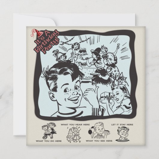 Lustiges Retro Kindergeburtstag-Party Einladung (Vorderseite)