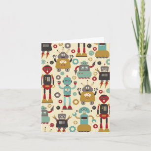 Lustiges Retro-Roboter-Illustrationsmuster (Creme) Karte