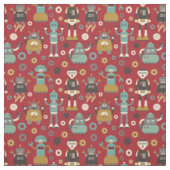 Lustiges Retro-Roboter-Illustrationsmuster (Rot) Stoff (Muster)