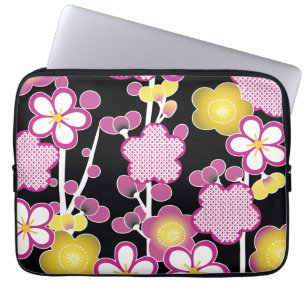 Lustiges Retro Rosa und Gelbe Blumen Floralmuster Laptopschutzhülle