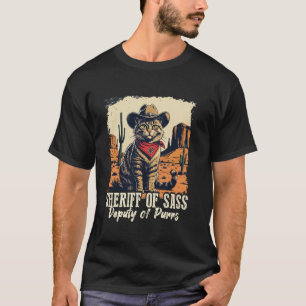Lustiges Retro-Sheriff-Katze-Meme Vintage-Cowboy-F T-Shirt