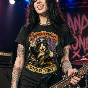 Lustiges Rocker-Katzen-T-Shirt, Bassist mit opponi T-Shirt
