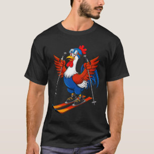 Lustiges Rooster-Ski-Abenteuer-Cartoon T-Shirt