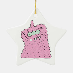 lustiges rosa dreiaugiges Monster Keramik Ornament