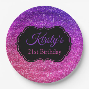 Lustiges Rosa Lila Glitter Funkeln Geburtstag Pappteller
