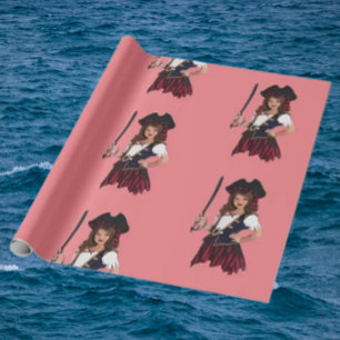 Lustiges rosa Mädchen-Pirat Geschenkpapier
