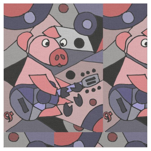 Lustiges rosa Schwein, das Gitarren-abstraktes Stoff (Nahaufnahme)