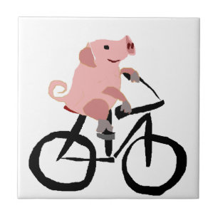 Lustiges rosa Schwein-Reitfahrrad Fliese