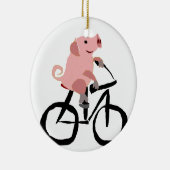Lustiges rosa Schwein-Reitfahrrad Keramikornament (Rechts)