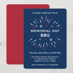 Lustiges Rot Weiß Blau Memorial Day BBQ Feuerwerk Einladung