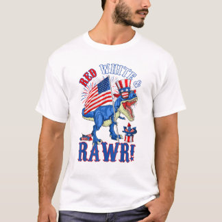 Lustiges Rot Weiß & Rawr T Rex USA-Flagge 4. Juli T-Shirt