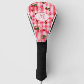 Lustiges rotes Gingham-Erdbeeren-Monogramm Golf Headcover (Vorderseite)