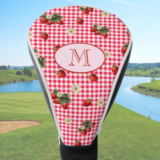 Lustiges rotes Gingham-Erdbeeren-Monogramm Golf Headcover