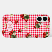 Lustiges rotes Gingham-Erdbeeren-Personalmonogramm Case-Mate iPhone Hülle (Rückseite (Horizontal))