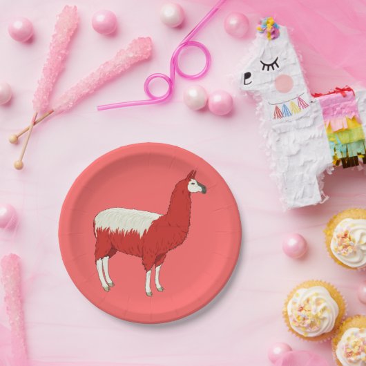 Lustiges rotes Lama Pappteller (Party)