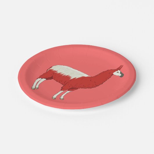 Lustiges rotes Lama Pappteller (Schrägansicht)