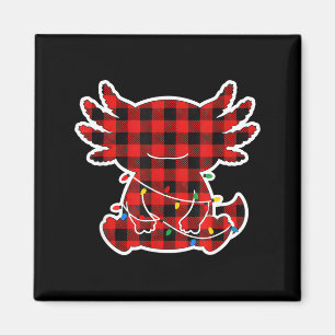 Lustiges rotes und schwarzes Buffalo-Karo-Axolotl- Magnet