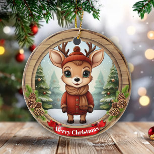 Lustiges rustikales Geschenk-Tag aus Kiefernholz m Keramik Ornament