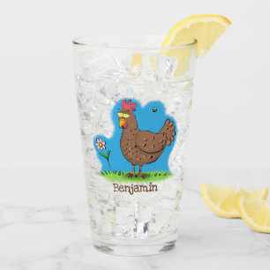 Lustiges rustikales, wunderliches Cartoon-Huhn Glas