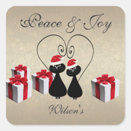 lustiges Santa Cat Paar personalisiert Quadratischer Aufkleber