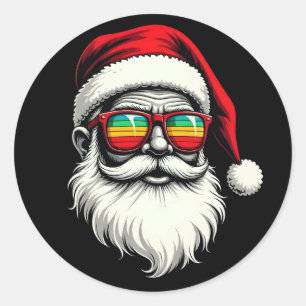 Lustiges Santa-Gesicht Retro-Sonnenbrille Weihnach Runder Aufkleber