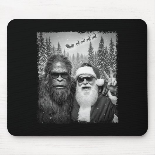 Lustiges Sasquatch-Meme Cooles Selfie mit Santa Ch Mousepad (Vorne)
