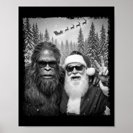 Lustiges Sasquatch-Meme Cooles Selfie mit Santa Ch Poster (Vorne)