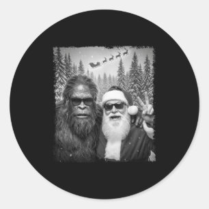 Lustiges Sasquatch-Meme Cooles Selfie mit Santa Ch Runder Aufkleber
