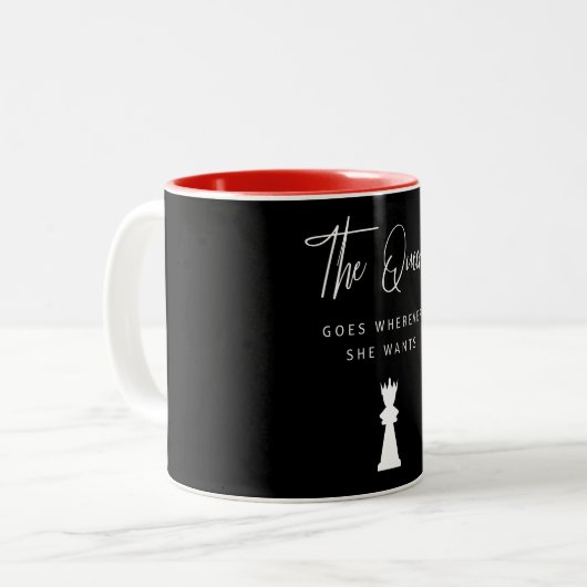 Lustiges Schach-Geschenk die Königin geht, wohin Zweifarbige Tasse (Vorderseite Links)