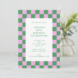 Lustiges Schachbrett Rosa Grün Geometrischer Gebur Einladung