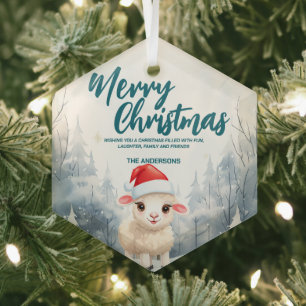 Lustiges Schaf Frohe Weihnachten Baum Schnee Feier Ornament Aus Glas