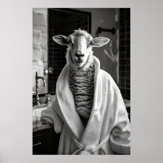Lustiges Schaf im Bademantel Druck Skurriles Badez Poster