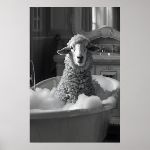 Lustiges Schaf in Badewanne Druck, Badezimmer Tier Poster