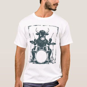 Lustiges Schlagzeuger-Bulle-Rockstar-Grafik-T-Shir T-Shirt