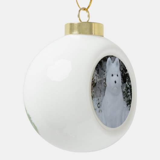 lustiges Schneeballfoto Keramik Kugel-Ornament (Links)