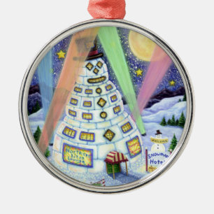 LUSTIGES SCHNEEMANN-HOTEL, NÖRDLICHE LICHTER UND P ORNAMENT AUS METALL