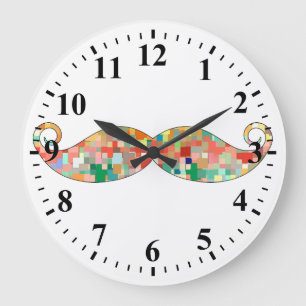 Lustiges Schnurrbart-Mosaik-Muster Große Wanduhr
