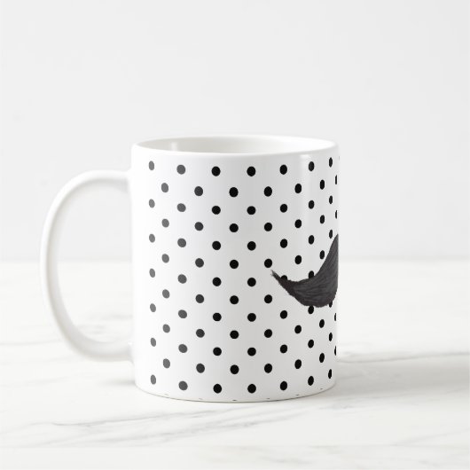 Lustiges Schnurrbart-Zeichnen und schwarze Kaffeetasse (Links)