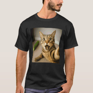 Lustiges schockiertes Katzen-Selfie mit Gurken-Mem T-Shirt