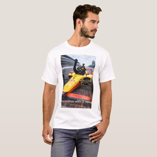 Lustiges Schwarz Lab Welpen Rennen IndyCar T-Shirt (Vorne ganz)