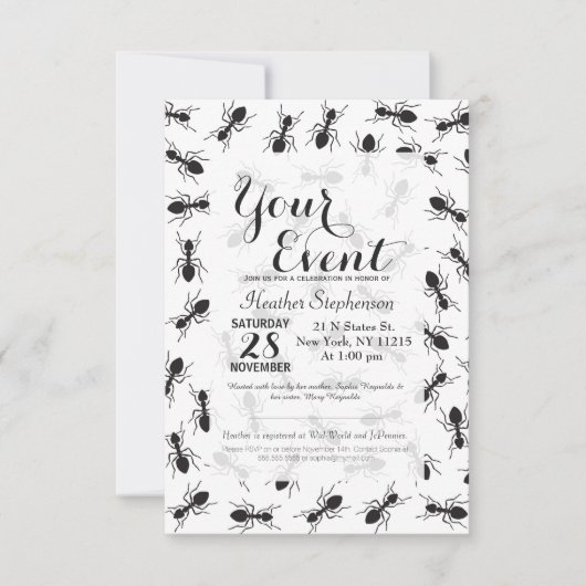 Lustiges schwarzes Ameisen-Muster Einladung (Vorderseite)