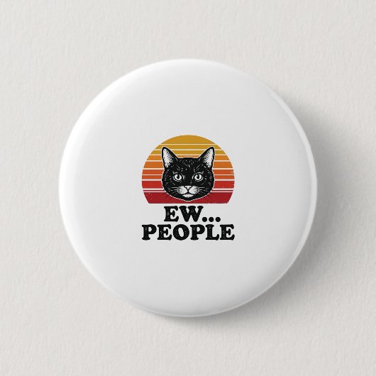 Lustiges Schwarzes Katze Ew Leute Retro Sonnenunte Button (Vorderseite)