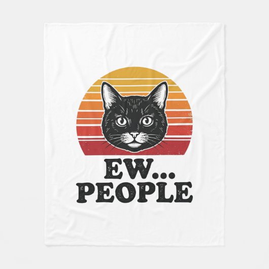 Lustiges Schwarzes Katze Ew Leute Retro Sonnenunte Fleecedecke (Vorderseite)