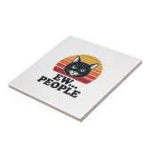 Lustiges Schwarzes Katze Ew Leute Retro Sonnenunte Fliese (Seite)