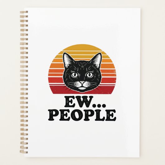 Lustiges Schwarzes Katze Ew Leute Retro Sonnenunte Planer (Vorderseite)