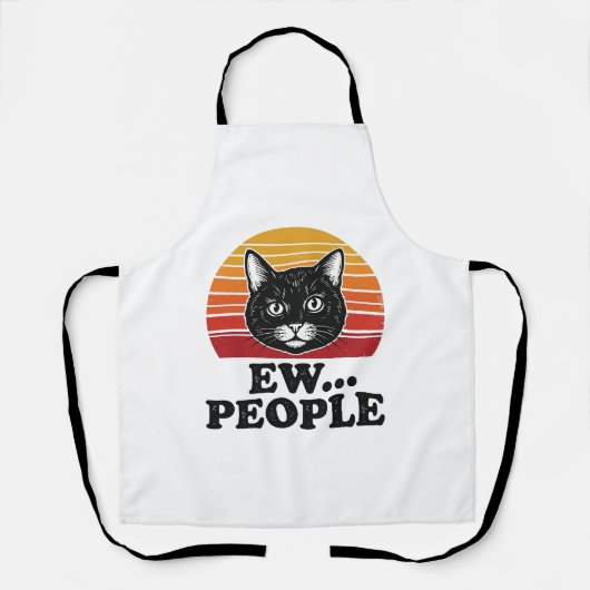 Lustiges Schwarzes Katze Ew Leute Retro Sonnenunte Schürze (Vorderseite)