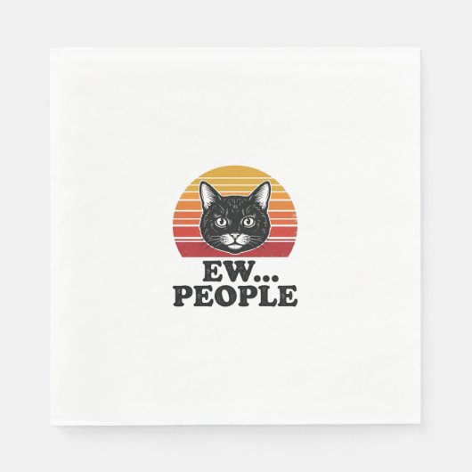 Lustiges Schwarzes Katze Ew Leute Retro Sonnenunte Serviette (Vorderseite)
