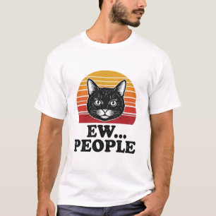 Lustiges schwarzes Katze Ew Leute Retro-Sonnenunte T-Shirt